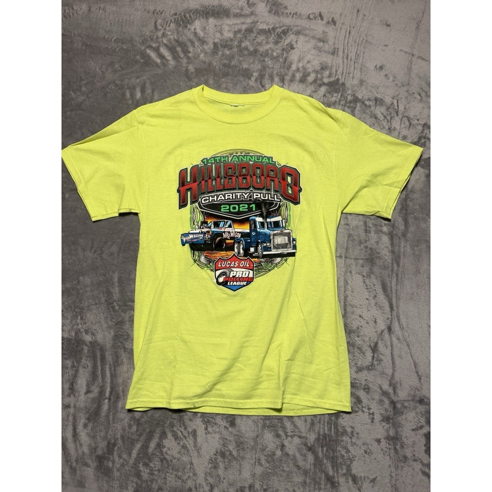 Lucas Oil 2021 Charity Pull Hillsboro T Shirt Neon Green Tee Fits Like Large - Picture 1 of 5